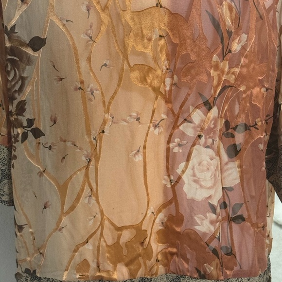 CITRON Silk Button Up Too Shirt Lightweight Orange Brown Floral Neutral Size L - Picture 5 of 6